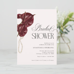 Convite Chá de Bebê Burgundy Anthuriums & Pérolas 