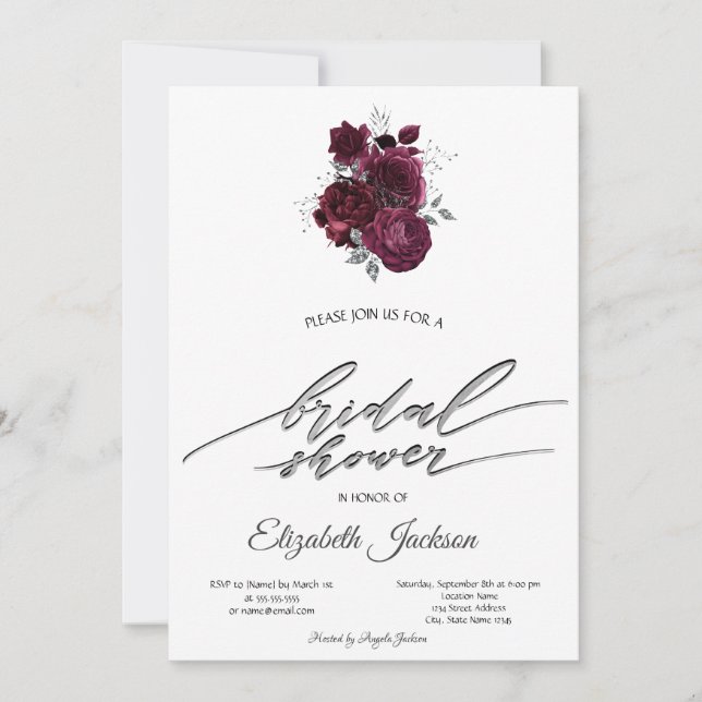 Convite Chá de Bebê Burgundy Roses (Frente)