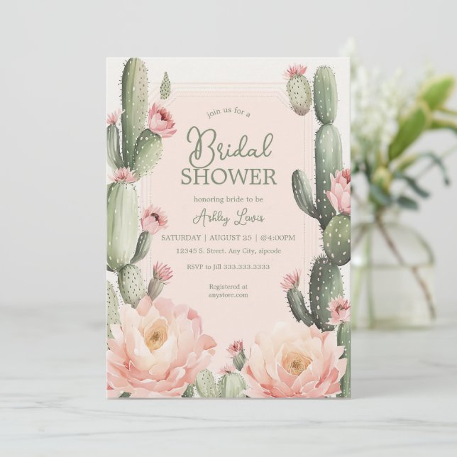 Convite Chá de Bebê Cactus Boho Cactos (Em pé/Frente)