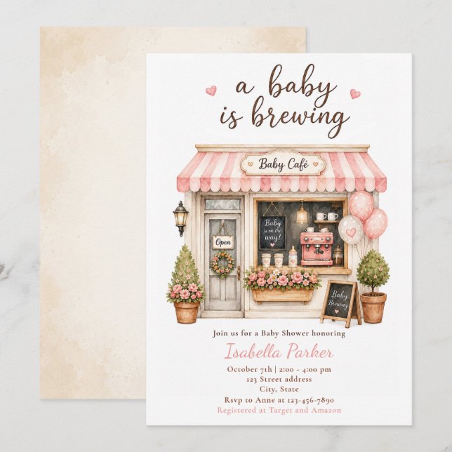 Convite Chá de Bebê Café Baby Is Brewing (Frente/Verso)