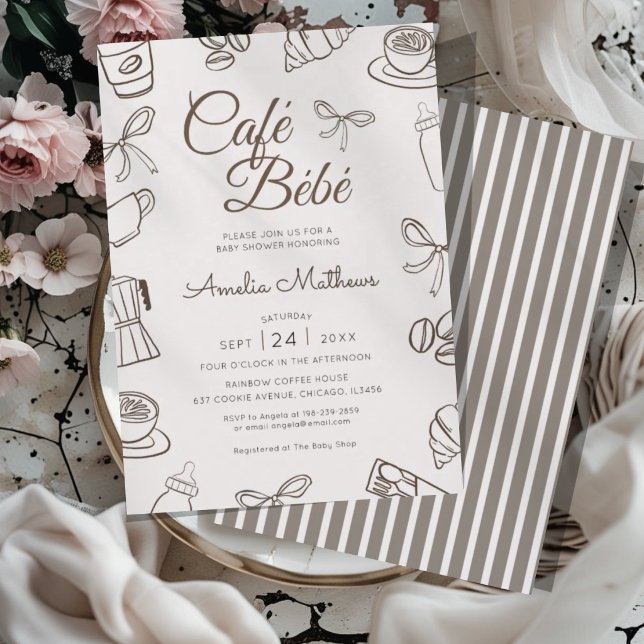 Convite Chá de Bebê Café Bebe Brown Bow Baby Shower (Criador carregado)