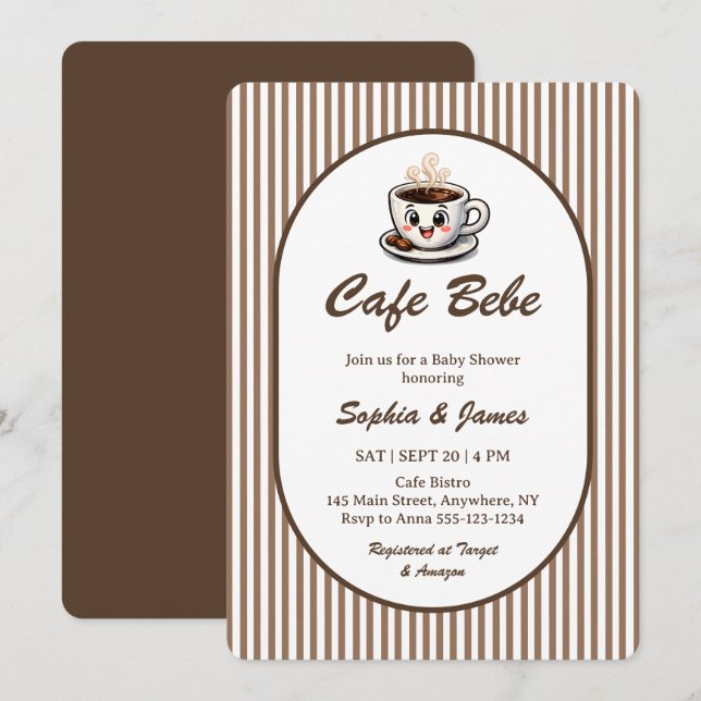 Convite Chá de Bebê Café Bebe Cute (Frente/Verso)