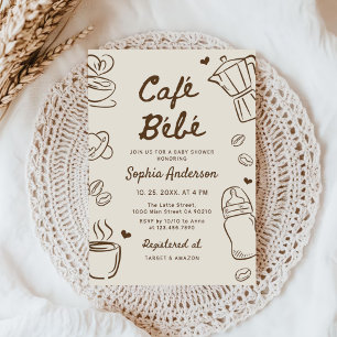 Convite Chá de Bebê Café Bebe Desenhado à Mão
