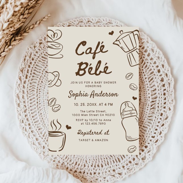 Convite Chá de Bebê Café Bebe Desenhado à Mão (Criador carregado)