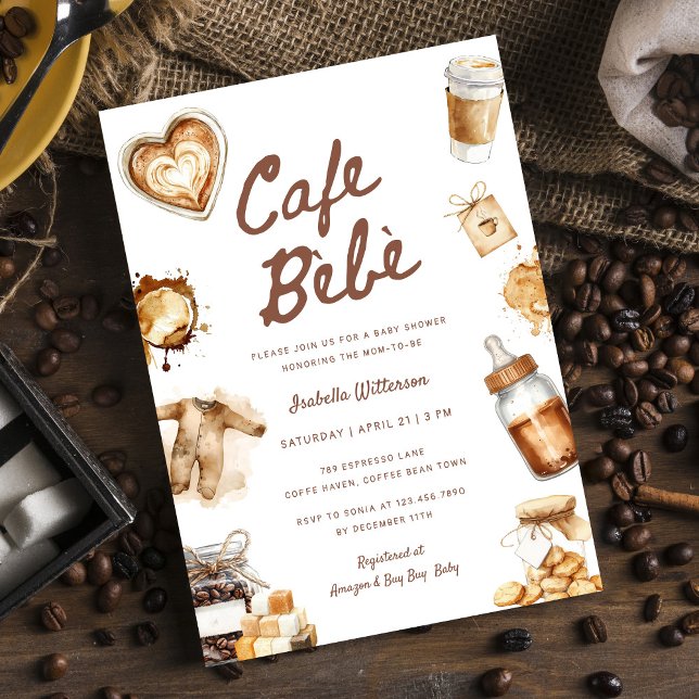 Convite Chá de Bebê Café Bebe está Preparando Café Brown (Criador carregado)