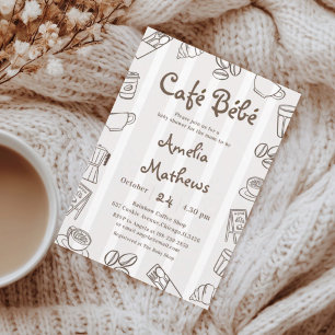 Convite Chá de Bebê Café Bebe Listra Marrom