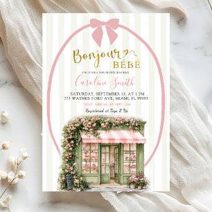 Convite Chá de Bebê Café Parisiense com Listra Rosa Sálvia