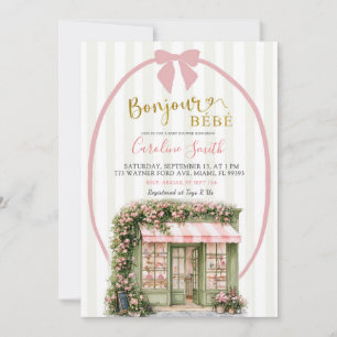Convite Chá de Bebê Café Parisiense com Listra Rosa Sálvia