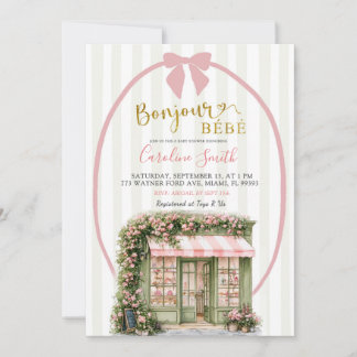 Convite Chá de Bebê Café Parisiense com Listra Rosa Sálvia