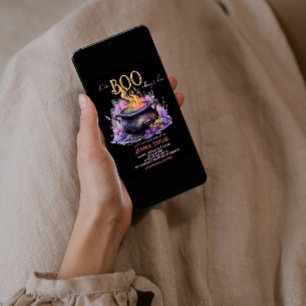 Convite Chá de Bebê Caldeirão Preto Rosa Boo Quase Chegand