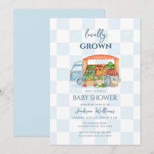 Convite Chá de Bebê Caminhão de Legumes Gingham Cultivados