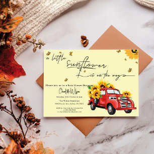 Convite Chá de Bebê Caminhão Vermelho Antigo com Girassóis