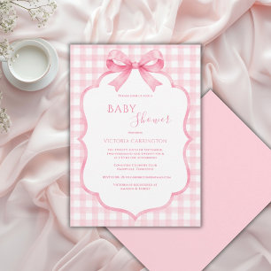 Convite Chá de Bebê Caprichoso Gingham Branco Rosa