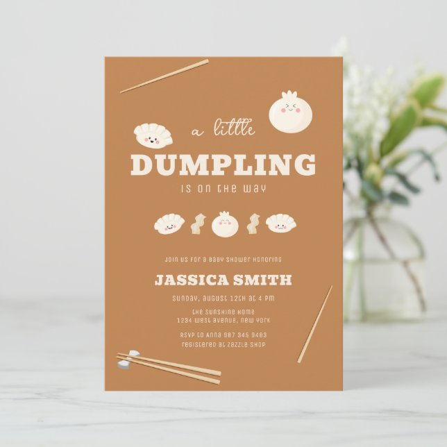 Convite Chá de Bebê Caramel Kawaii Bao Dumpling  (Em pé/Frente)
