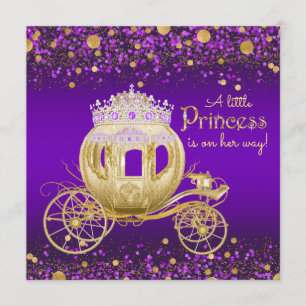 Convite Chá de Bebê Carruagem da Princesa Roxo e Dourado