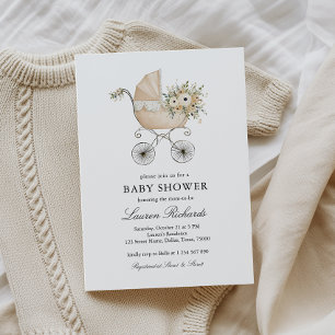 Convite Chá de Bebê Carruagem de Bebê Clássica Neutro