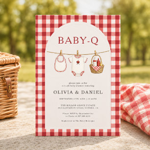 Convite Chá de Bebê Casais Baby Q Corda de Roupa Xadrez Ve