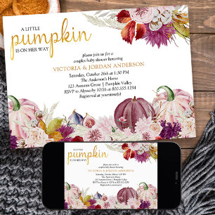 Convite Chá de Bebê Casal Little Pumpkin Floral Rústico