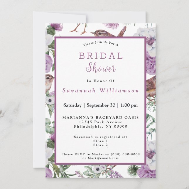 Convite Chá de Bebê Casamento Aquarela Flores Pássaros Esc (Frente)