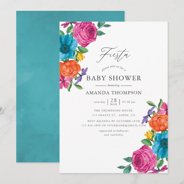 Convite Chá de Bebê Casamento Floral Aquarela Fiesta (Frente/Verso)