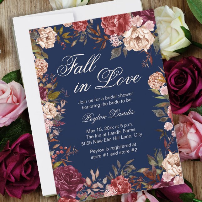 Convite Chá de Bebê Casamento Floral Borgonha Azul (Criador carregado)