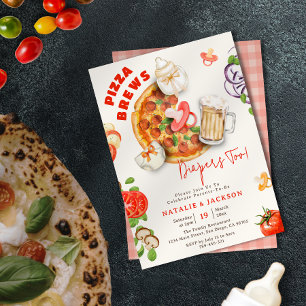 Convite Chá de Bebê Casual Pizza, Cerveja e Fraldas Também