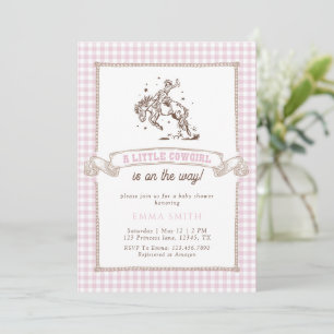 Convite Chá de Bebê Caubói Gingham Rosa Velho Oeste Selvag