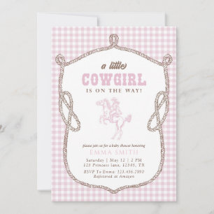 Convite Chá de Bebê Caubói Gingham Rosa Vintage Preppy