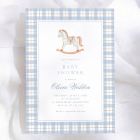 Chá de Bebê Cavalo de Balanço Xadrez Azul Vintage