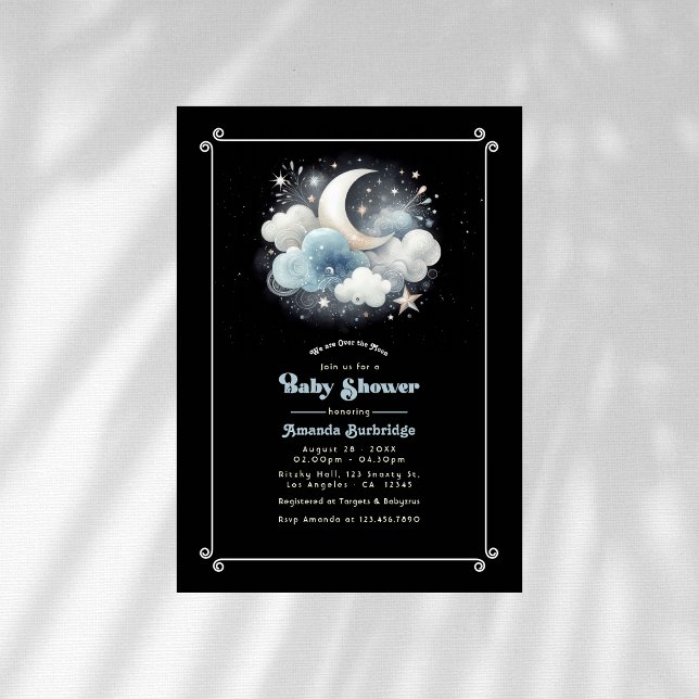 Convite Chá de Bebê Celestial Além da Lua (Over the Moon Celestial Baby Shower Invitation)