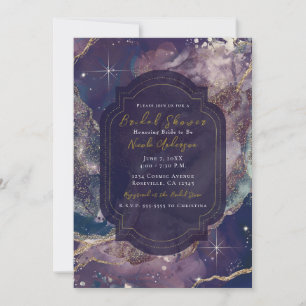 Convite Chá de Bebê Celestial Dourado Aguarela Azul Berrio