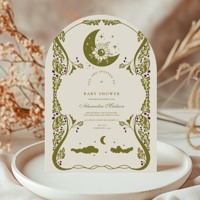Convite Chá de Bebê Celestial em Verde Salvia (Criador carregado)