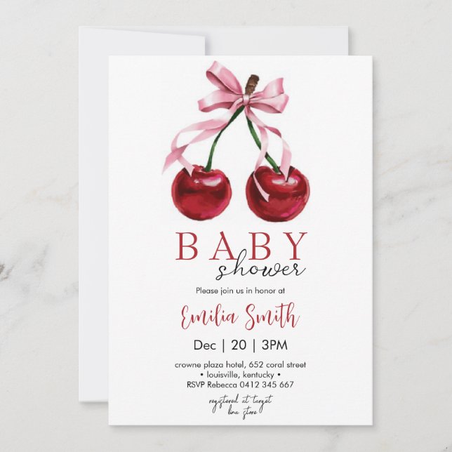 Convite Chá de Bebê Cherry Coquette Baby (Frente)
