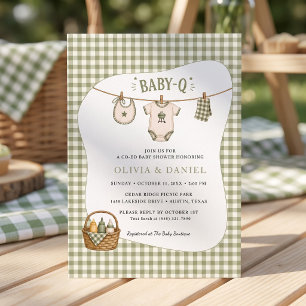 Convite Chá de Bebê Churrasco Gingham Sage Rústico Persona
