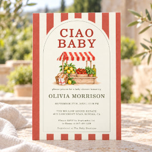 Convite Chá de Bebê Ciao Baby Mercado Italiano Faixa Verme
