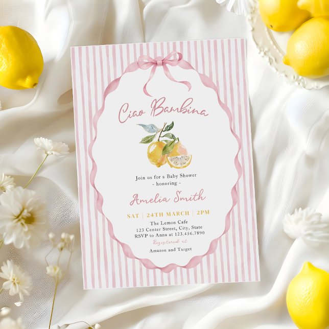 Convite Chá de Bebê Ciao Bambina Limão Rosa (Criador carregado)