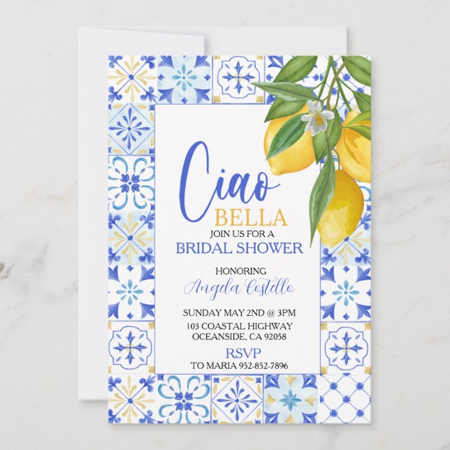 Convite Chá de Bebê Ciao Bella Amalfi Coast Lemon (Frente)
