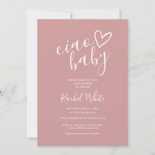 Convite Chá de Bebê Ciao Coração Rosa Minimalista