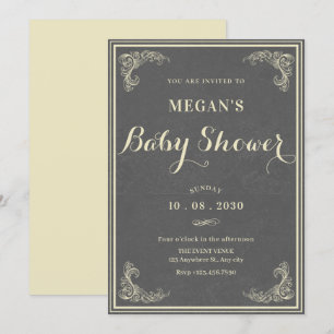 Convite Chá de bebê cinza vintage elegante
