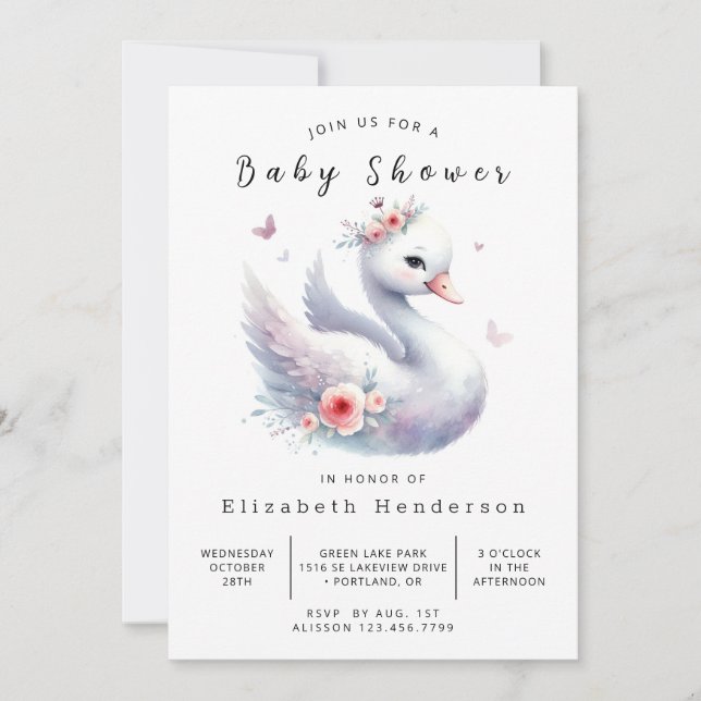 Convite Chá de Bebê Cisne Online Único (Frente)