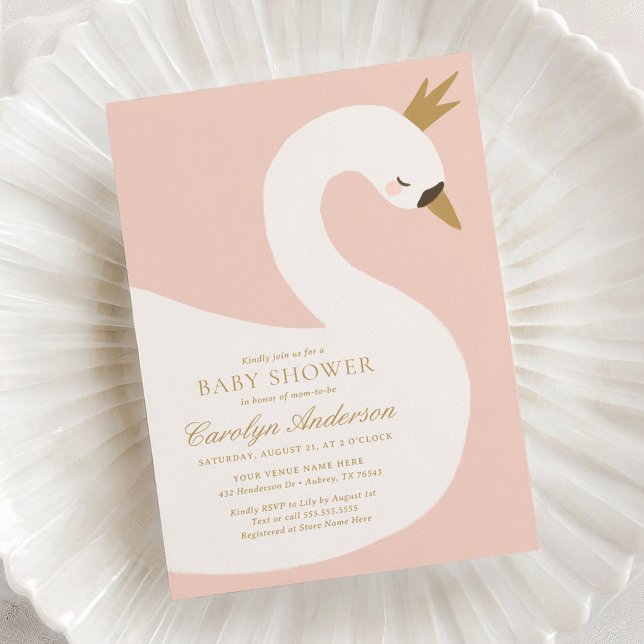 Convite Chá de Bebê Cisne Rosa Elegante (Criador carregado)