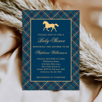 Chá de Bebê Clássico Préppy Xadrez Azul Equestre
