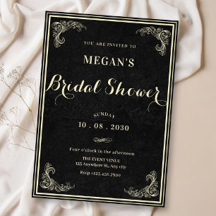 Convite Chá de bebê clássico vintage preto elegante