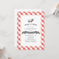 Chá de Bebê Co-Ed Bibs & Ribs Rustic Red Gingham