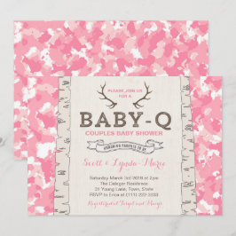 Convite Chá de Bebê Co-ed Camuflagem Rosa para Menina