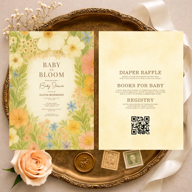 Convite Chá de Bebê Código QR Baby in Bloom Tudo em Um (Criador carregado)
