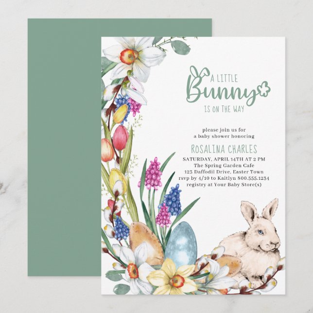 Convite Chá de Bebê Coelhinhos e Tulipas (Frente/Verso)