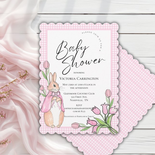 Convite Chá de Bebê Coelho Bunny Rosa Xadrez (Criador carregado)