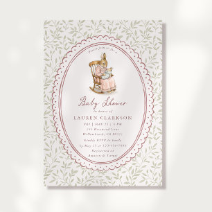 Convite Chá de Bebê Coelho de Conto de Fadas Vintage Blush