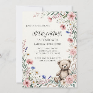 Convite Chá de Bebê Coelho Floral Personalizado